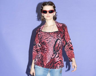 Vintage Y2K iconic layered animal print top in red & black
