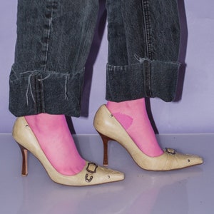 Vintage Y2K leather high heel pumps in light green