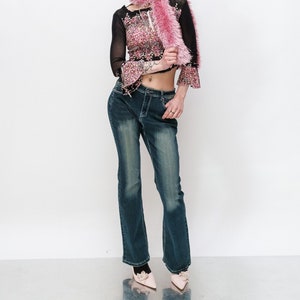 Vintage Y2K stonewash embroidered flare jeans in dark wash