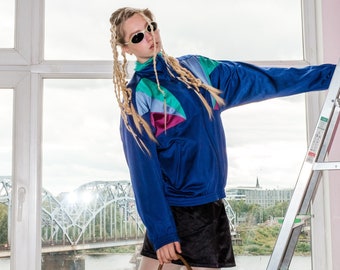 90&#39;s Vintage rave sport / track jacket in purple / multi
