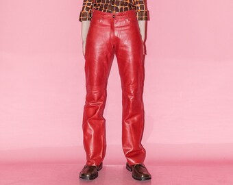 Red Leather Pants | Etsy Denmark