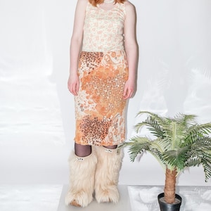 Vintage Y2K leopard & flower print flouncy skirt in orange