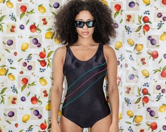 90's Vintage retro one piece swimsuit in black