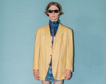 90's Vintage plaid blazer in lemon yellow