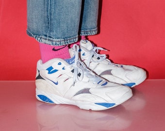 90's Vintage classic hi-top trainers in white/blue/black