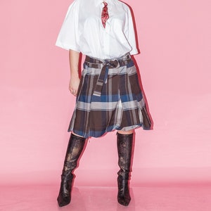 Vintage Y2K schoolgirl plaid midi skirt in depressed tones