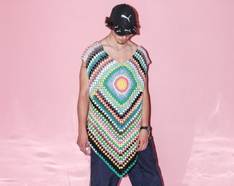 Vintage Y2K iconic festival crochet poncho top in multicolor
