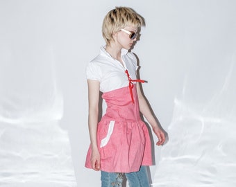 Vintage Y2K Cottagecore Mini Dress, Red and White