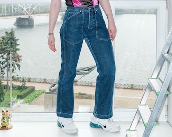Vintage Y2K Pepe Jeans Carpenter Jeans, High Waisted Dark Wash