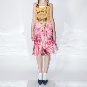 Vintage Y2K lovely abstract print flouncy midi skirt in pink