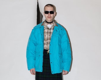 Vintage Y2K winter removable sleeve puffer jacket in blue