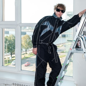 90&#39;s Vintage iconic contrast stitch ski suit in black&white