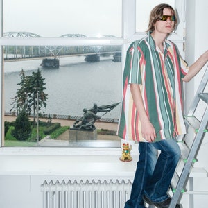 Vintage Y2K oversized skater striped shirt in green & white