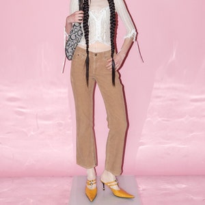 Vintage Y2K flared cropped corduroy jeans in camel brown