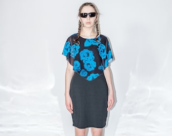 Vintage 90's retro teacher peplum top pencil dress in black