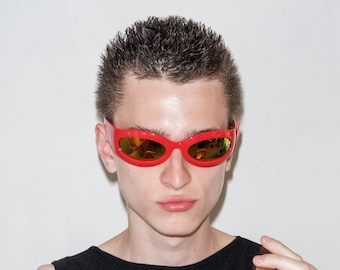 Y2K Rave Fly XS oval sunglasses in spicy red & orange/green