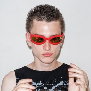 Y2K Rave Fly XS Oval Sunglasses in Spicy Red & Orange/green  display picture 2
