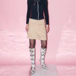 Vintage Y2K ruched asymmetric mini skirt in bisque beige