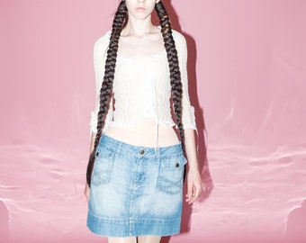 Vintage Y2K classic denim stitched mini skirt in light wash