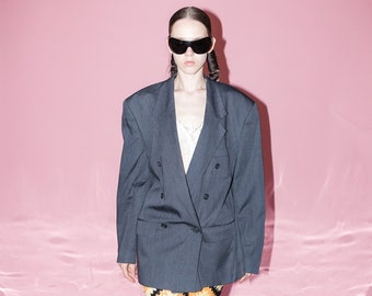 90&#39;s Vintage classy oversized blazer in pewter grey