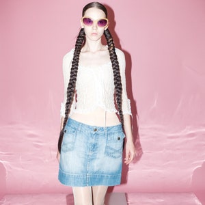 Vintage Y2K classic denim stitched mini skirt in light wash