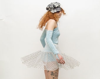 Vintage Y2K transparent mesh polka dot skirt in snow white