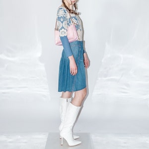 Vintage Y2K pink stitching pleated denim skirt in blue