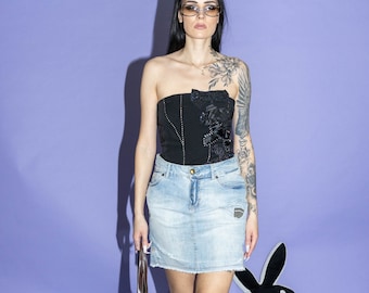 Vintage Y2K distressed stonewashed mini skirt in light wash