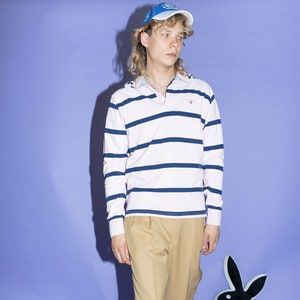 Vintage Y2K Frat Boy Striped Longsleeve Polo Shirt in Pink - Etsy