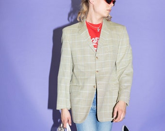 90's Vintage Pohland exklusiv classy plaid oversized blazer in eggnog yellow