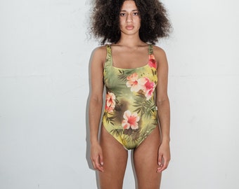 Costume da bagno floreale Y2K Vintage Hawaii in verde