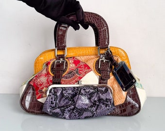 Vintage Y2K crazy shiny detailed baguette bag in multicolor