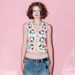 Vintage Y2K festival flower power crochet crop top in white