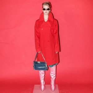 【archive】90's WOOL DOUBLE BREASTED COAT 90s Dark Blue Double Breasted Wool Coat Women, Preppy Womens