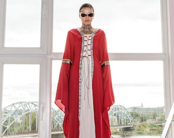 Vintage Y2K epic corset angel sleeve maxi dress in red