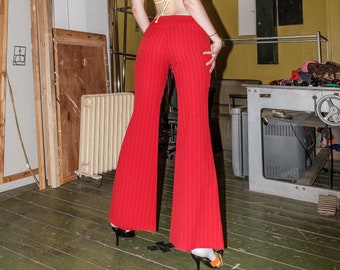 Vintage Y2K striped flare trousers in red