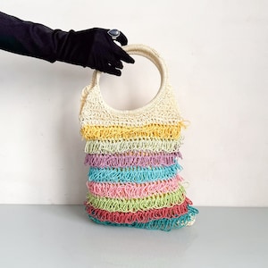 Vintage Y2K iconic boho string knit top handle bag in multi