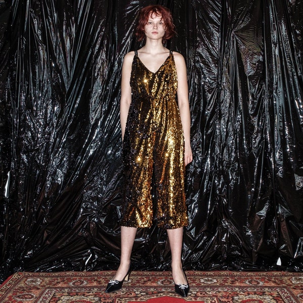 Vintage Y2K sexy new years party sequin jumpsuit in gold
