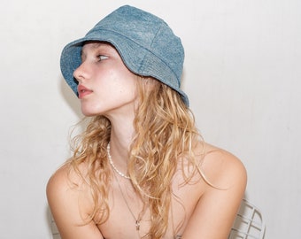 Y2K Vintage cute denim bucket hat in stone blue