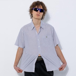 90&#39;s Vintage Lacoste plaid button down shirt in white & blue