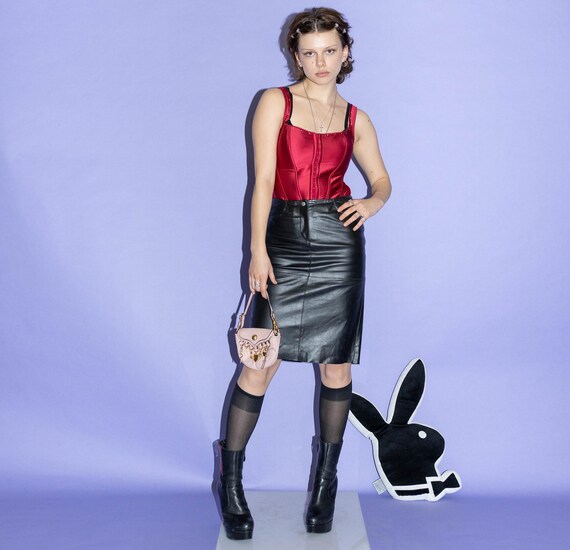 Vintage Y2K Office Siren Leather Pencil Skirt in Ink Black - Etsy