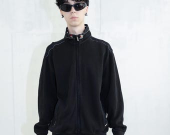 90s Vintage Bugatti Ribbed Jacket/Jumper, Faded Black, Cotton (Size L)