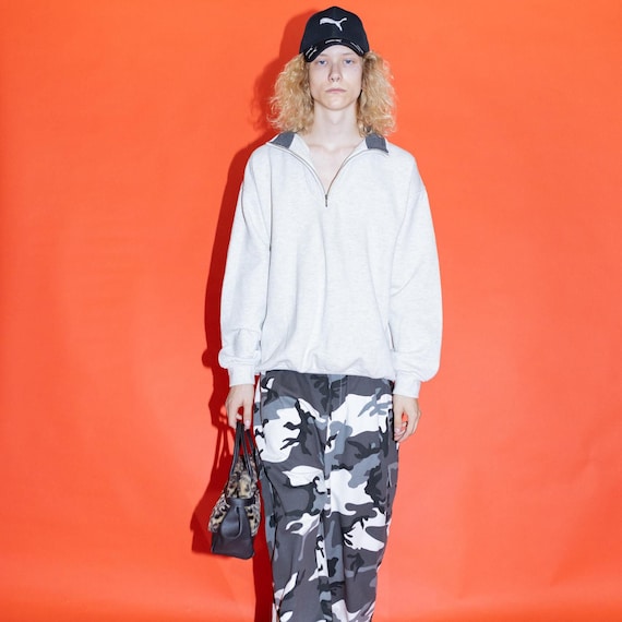 トップス 90sKUSHITANI Mixed Riding Pullover Sweat 90's Vintage Luxad'or Cozy Half Zip Classic Sweatshirt in Cloud
