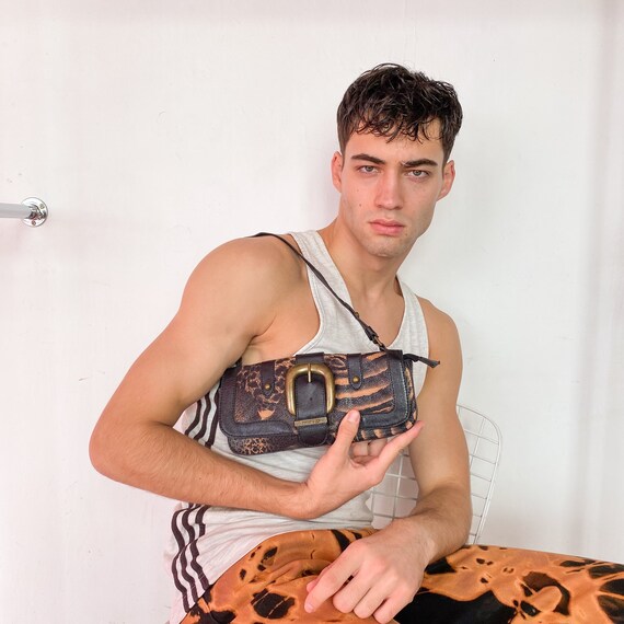 Vintage Y2K tiger print rave baguette bag