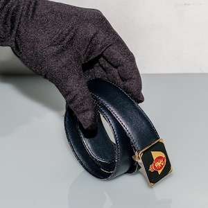 90's Vintage tiny royal buckle skinny belt in ink black