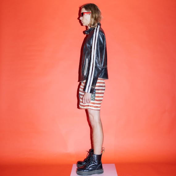 Vintage 90's Cool Striped Distressed Worn Leather Jacket in