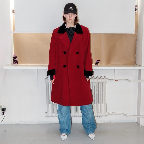 贈る結婚祝い Vintage 90's Retro Black & Red in Coat Wool Double-breasted ジャケット・アウター