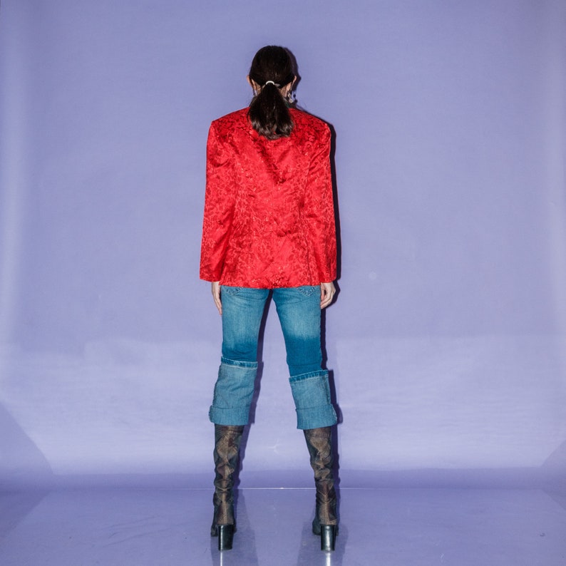 90's Vintage shiny satin jacket in red image 3