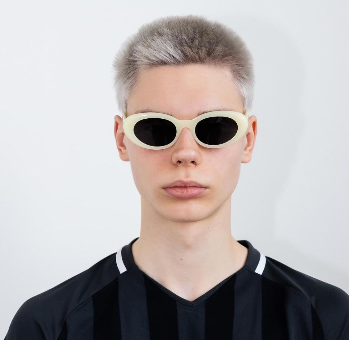 Y2K Oval Cateye Sunglasses in Cream Yellow & Black - Etsy