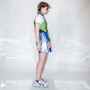 Vintage Y2K hot rave/kickboxing shorts in royal blue & white image 5